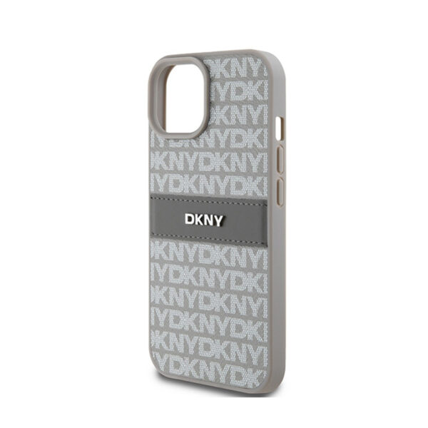 DKNY Leather Mono Stripe & Metal Logo - Etui iPhone 15 Plus / 14 Plus (beżowy) - obrazek 6