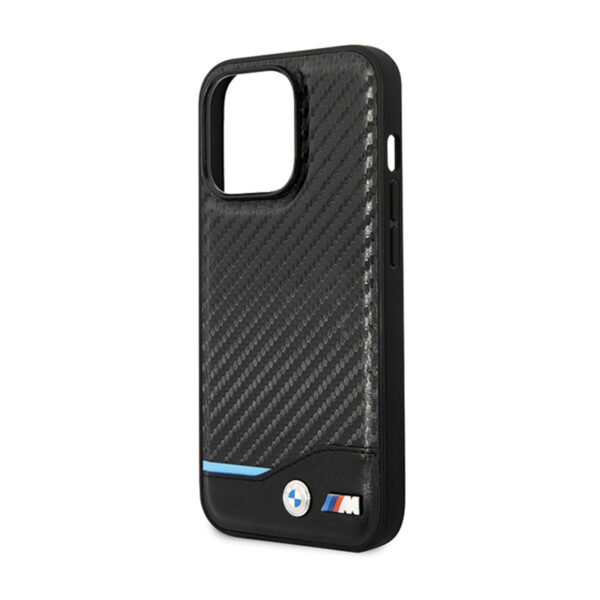 BMW Leather Carbon Blue Line - Etui iPhone 13 Pro (Czarny) - obrazek 6