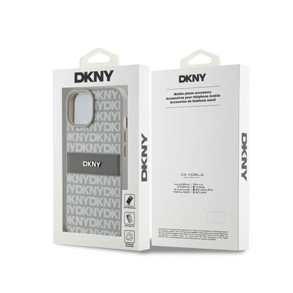 DKNY Leather Mono Stripe & Metal Logo - Etui iPhone 15 Plus / 14 Plus (beżowy) - obrazek 8