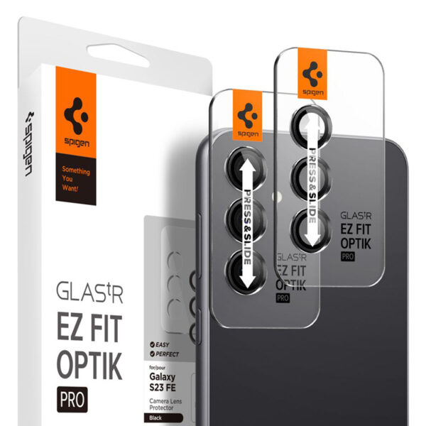 Spigen Optik.TR EZ Fit Camera Lens Protector 2-Pack - Szkło ochronne na obiektyw do Samsung Galaxy S23 FE (2 szt) (Czarny)