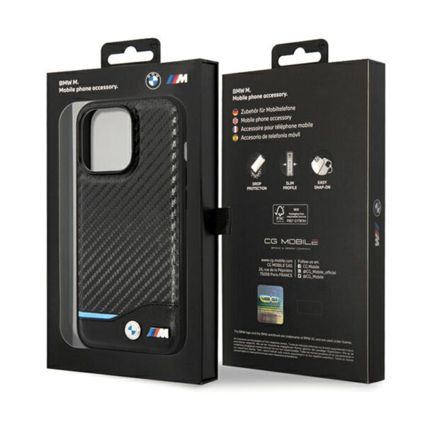 BMW Leather Carbon Blue Line - Etui iPhone 13 Pro (Czarny) - obrazek 8