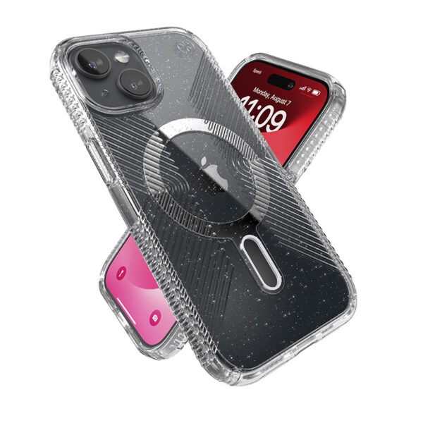 Speck Presidio Lux Grip ClickLock & Magsafe - Etui iPhone 15 / iPhone 14 / iPhone 13 (Clear / Platinium Glitter / Chrome Finish / Serene Silver) - obrazek 11