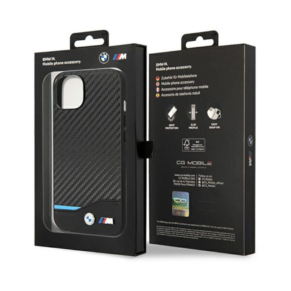 BMW Leather Carbon Blue Line  - Etui iPhone 14 Plus (Czarny) - obrazek 8