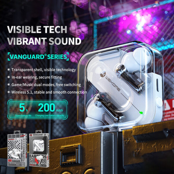 WEKOME V51 Vanguard Series - Bezprzewodowe słuchawki Bluetooth V5.1 TWS z etui ładującym (Biały) - obrazek 2