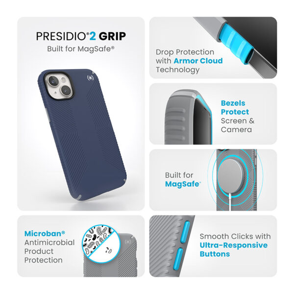 Speck Presidio2 Grip Magsafe - Etui iPhone 15 Plus / iPhone 14 Plus (Coastal Blue / Dust Grey / White) - obrazek 11