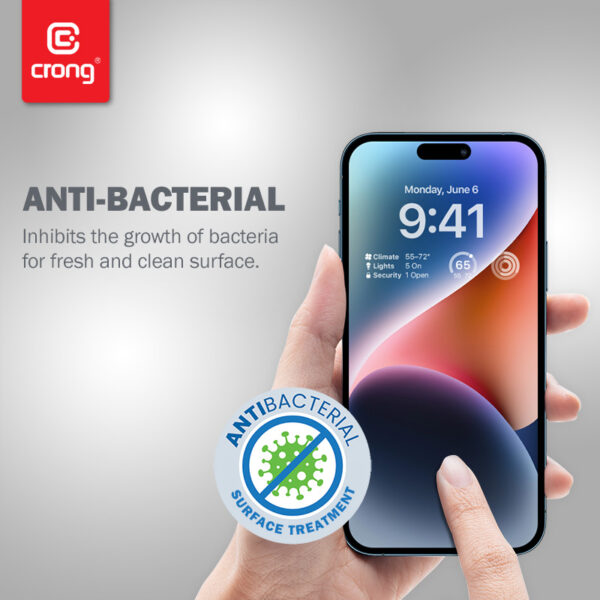 Crong Anti-Bacterial 3D Armour Glass - Szkło hartowane 9H na cały ekran iPhone 14 Pro + ramka instalacyjna - obrazek 5