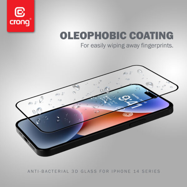 Crong Anti-Bacterial 3D Armour Glass - Szkło hartowane 9H na cały ekran iPhone 14 Pro + ramka instalacyjna - obrazek 7