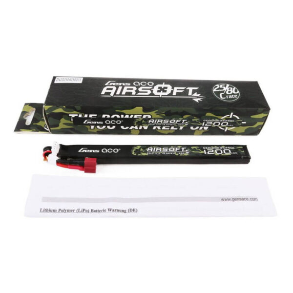 Akumulator Gens Ace 25C 1200mAh 3S1P 11.1V Airsoft Gun Lipo z konektorem T Plug Long size - obrazek 6