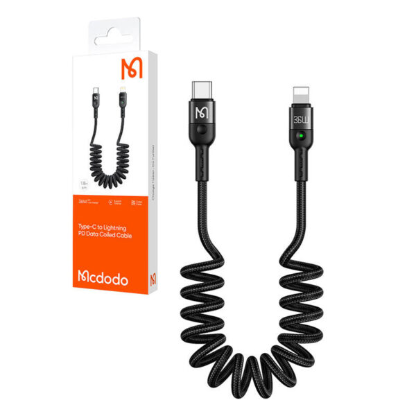 Sprężynowy kabel USB-C do Lightning Mcdodo CA-1960, 36W, 1.8m (czarny) - obrazek 6