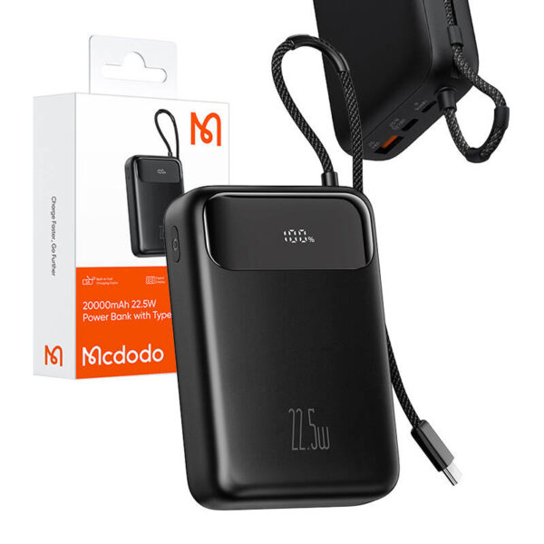 Power bank Mcdodo MC-3720 20000mAh, USB-C, USB-A, kabel USB-C - obrazek 3