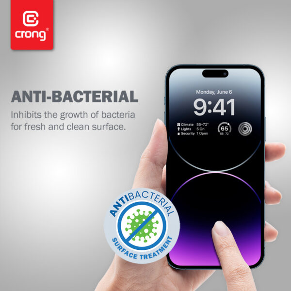 Crong Anti-Bacterial 3D Armour Glass - Szkło hartowane 9H na cały ekran iPhone 14 Pro Max + ramka instalacyjna - obrazek 5