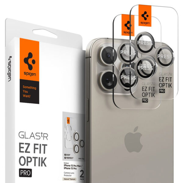 Spigen Optik.TR EZ Fit Camera Lens Protector 2-Pack - Szkło ochronne na obiektyw do iPhone 15 Pro / 15 Pro Max / iPhone 14 Pro / 14 Pro Max (2 szt) (Natural Tit