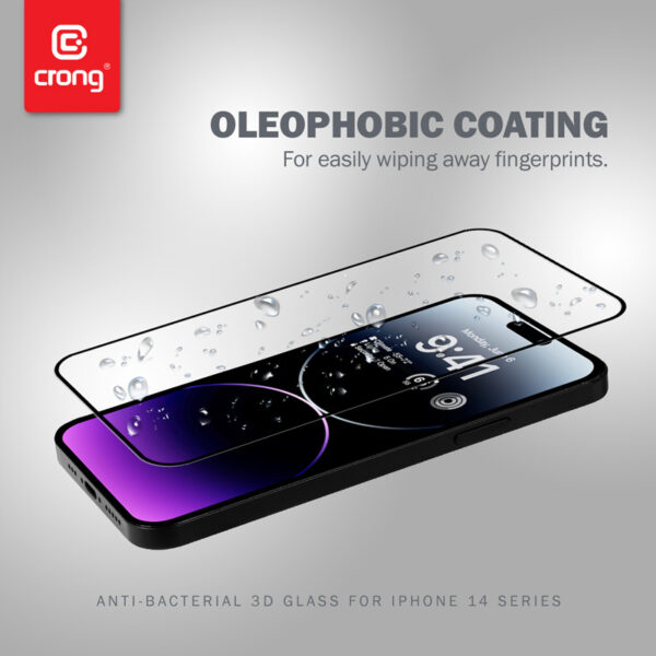 Crong Anti-Bacterial 3D Armour Glass - Szkło hartowane 9H na cały ekran iPhone 14 Pro Max + ramka instalacyjna - obrazek 7