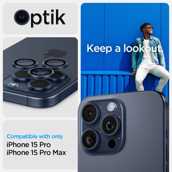 Spigen Optik.TR EZ Fit Camera Lens Protector 2-Pack - Szkło ochronne na obiektyw do iPhone 15 Pro / 15 Pro Max / iPhone 14 Pro / 14 Pro Max (2 szt) (Blue Titani - obrazek 7