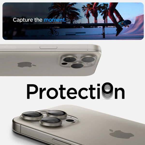 Spigen Optik.TR EZ Fit Camera Lens Protector 2-Pack - Szkło ochronne na obiektyw do iPhone 15 Pro / 15 Pro Max / iPhone 14 Pro / 14 Pro Max (2 szt) (Natural Tit - obrazek 8