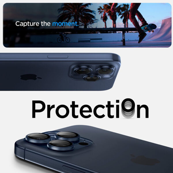 Spigen Optik.TR EZ Fit Camera Lens Protector 2-Pack - Szkło ochronne na obiektyw do iPhone 15 Pro / 15 Pro Max / iPhone 14 Pro / 14 Pro Max (2 szt) (Blue Titani - obrazek 8