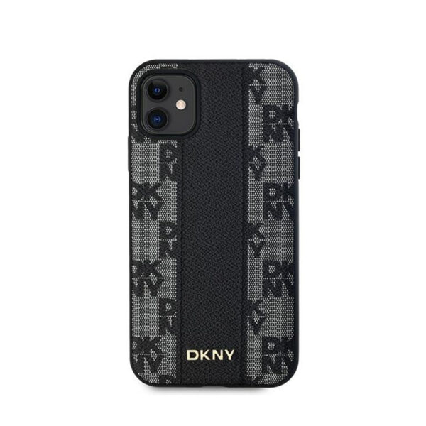 DKNY Leather Checkered Mono Pattern MagSafe - Etui iPhone 11 (czarny) - obrazek 3