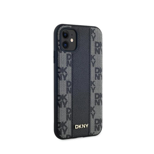 DKNY Leather Checkered Mono Pattern MagSafe - Etui iPhone 11 (czarny) - obrazek 4