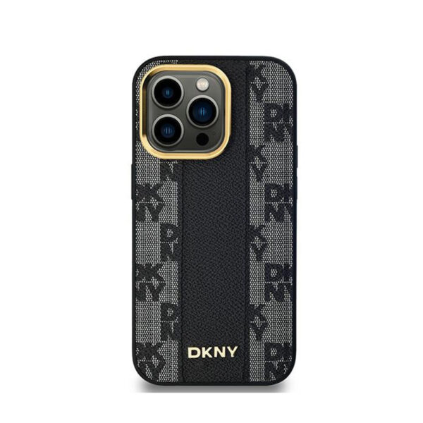 DKNY Leather Checkered Mono Pattern MagSafe - Etui iPhone 13 Pro (czarny) - obrazek 3