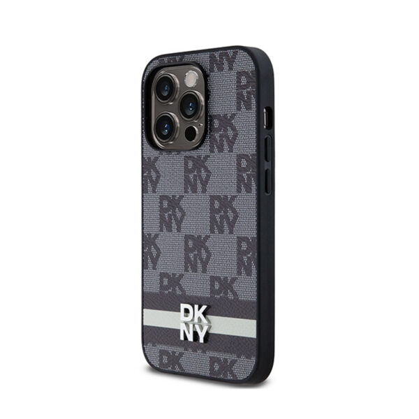 DKNY Leather Checkered Mono Pattern & Printed Stripes - Etui iPhone 14 Pro (czarny) - obrazek 2