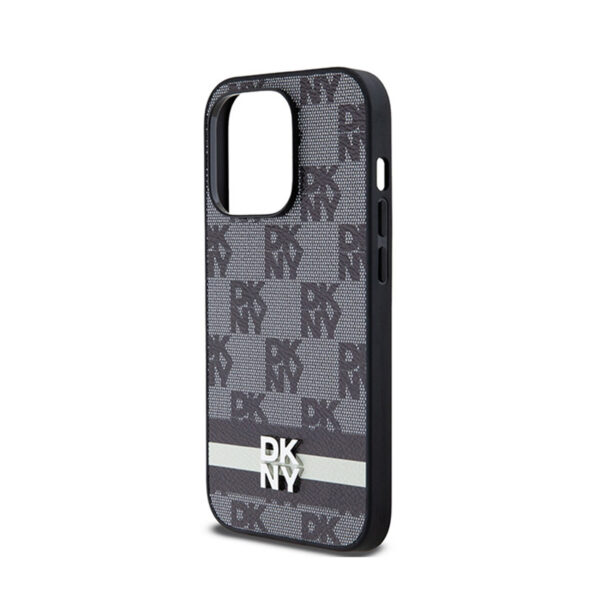 DKNY Leather Checkered Mono Pattern & Printed Stripes - Etui iPhone 14 Pro (czarny) - obrazek 6