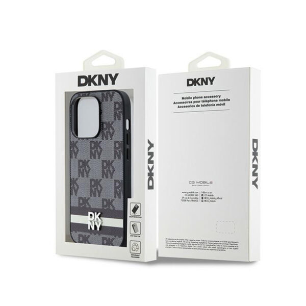 DKNY Leather Checkered Mono Pattern & Printed Stripes - Etui iPhone 14 Pro (czarny) - obrazek 8