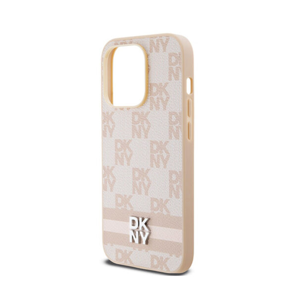 DKNY Leather Checkered Mono Pattern & Printed Stripes - Etui iPhone 14 Pro (różowy) - obrazek 6