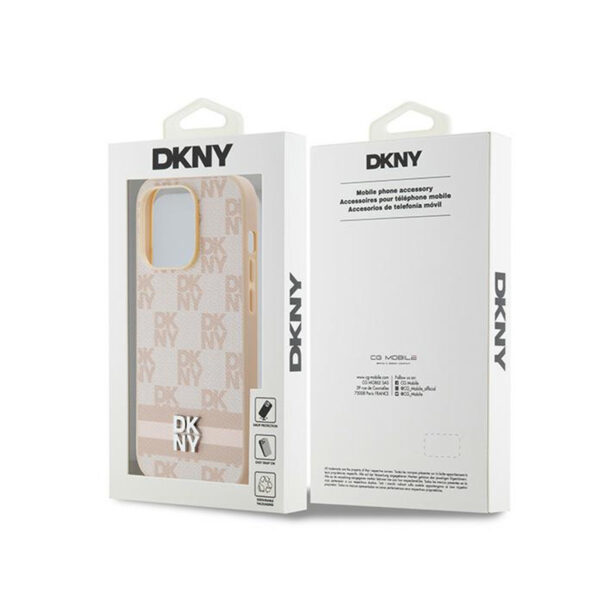 DKNY Leather Checkered Mono Pattern & Printed Stripes - Etui iPhone 14 Pro (różowy) - obrazek 8