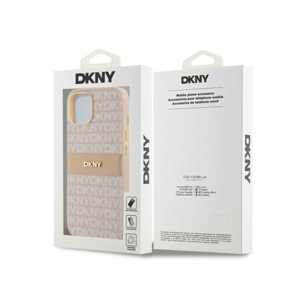 DKNY Leather Mono Stripe & Metal Logo - Etui iPhone 14 / 15 / 13 (różowy) - obrazek 8