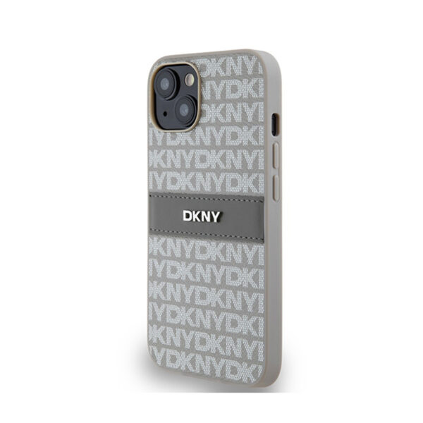 DKNY Leather Mono Stripe & Metal Logo - Etui iPhone 14 / 15 / 13 (beżowy) - obrazek 2