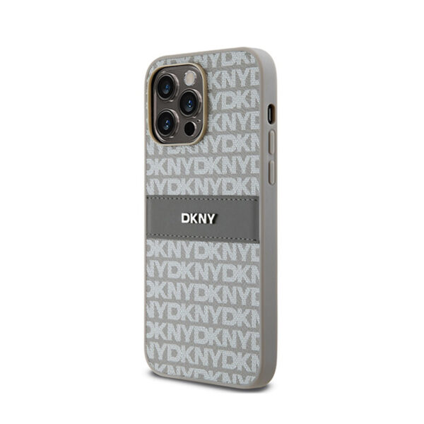 DKNY Leather Mono Stripe & Metal Logo - Etui iPhone 14 Pro (beżowy) - obrazek 2