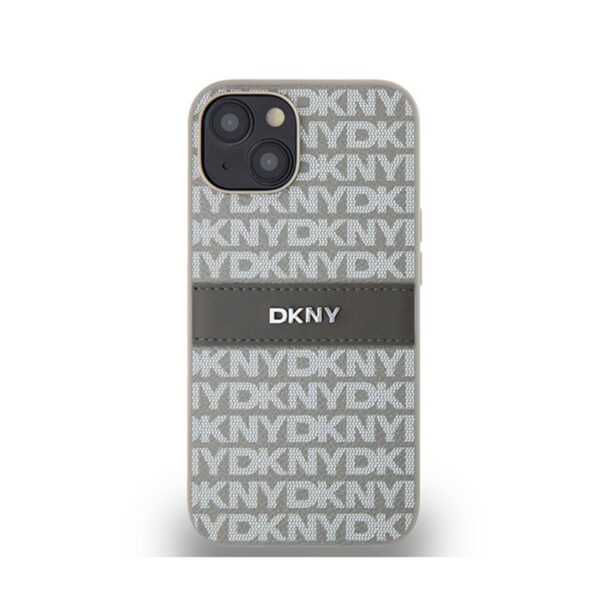 DKNY Leather Mono Stripe & Metal Logo - Etui iPhone 14 / 15 / 13 (beżowy) - obrazek 3