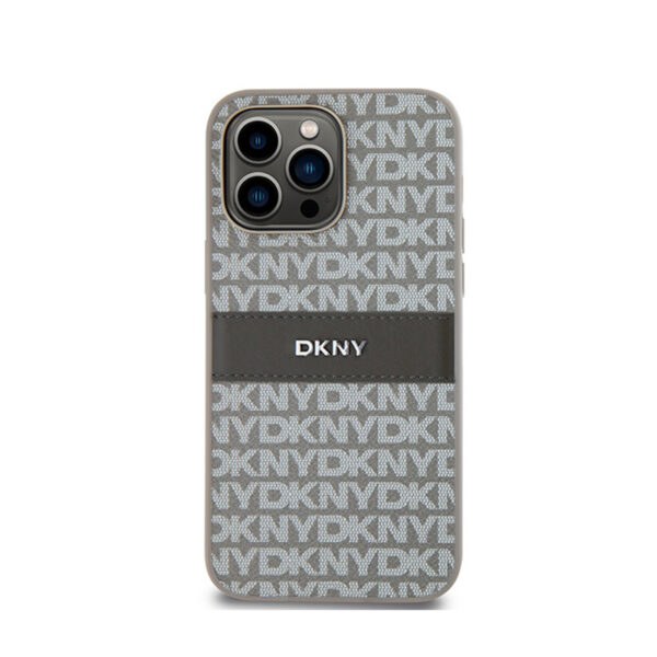 DKNY Leather Mono Stripe & Metal Logo - Etui iPhone 14 Pro (beżowy) - obrazek 3