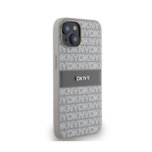 DKNY Leather Mono Stripe & Metal Logo - Etui iPhone 14 / 15 / 13 (beżowy) - obrazek 4