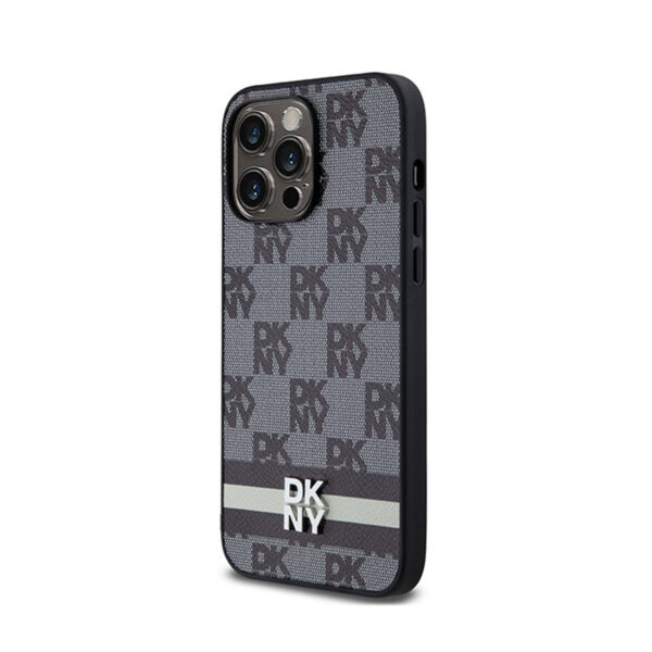 DKNY Leather Checkered Mono Pattern & Printed Stripes - Etui iPhone 14 Pro Max (czarny) - obrazek 2