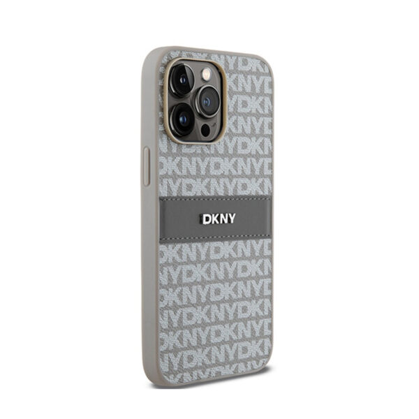 DKNY Leather Mono Stripe & Metal Logo - Etui iPhone 14 Pro (beżowy) - obrazek 4