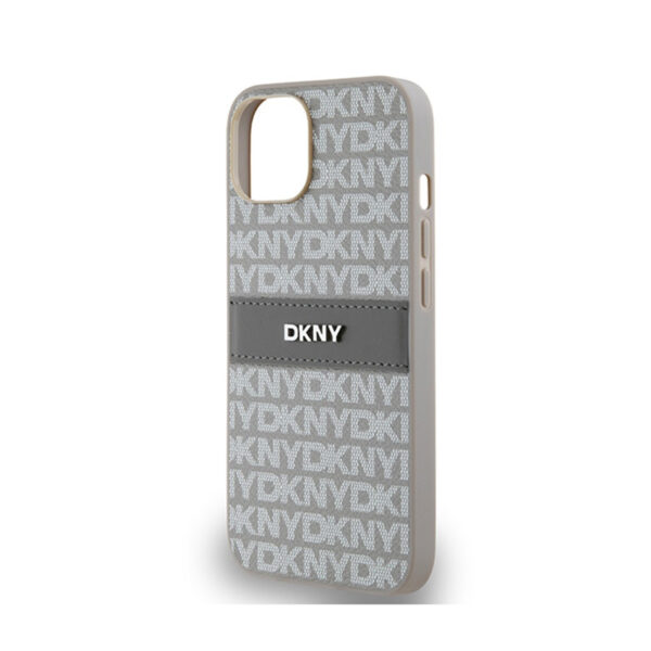 DKNY Leather Mono Stripe & Metal Logo - Etui iPhone 14 / 15 / 13 (beżowy) - obrazek 6