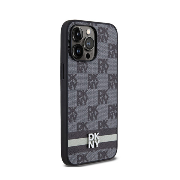 DKNY Leather Checkered Mono Pattern & Printed Stripes - Etui iPhone 14 Pro Max (czarny) - obrazek 4