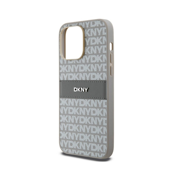 DKNY Leather Mono Stripe & Metal Logo - Etui iPhone 14 Pro (beżowy) - obrazek 6