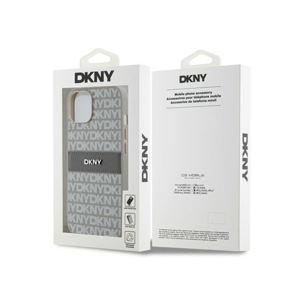 DKNY Leather Mono Stripe & Metal Logo - Etui iPhone 14 / 15 / 13 (beżowy) - obrazek 8