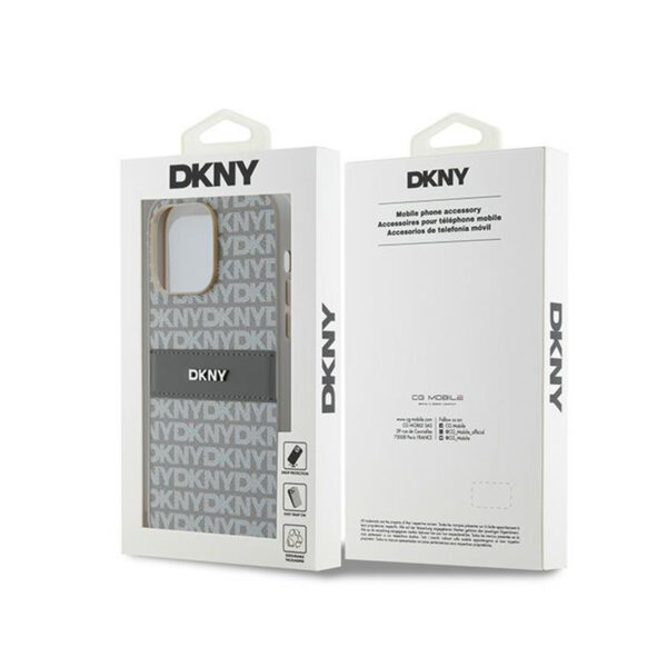 DKNY Leather Mono Stripe & Metal Logo - Etui iPhone 14 Pro (beżowy) - obrazek 8