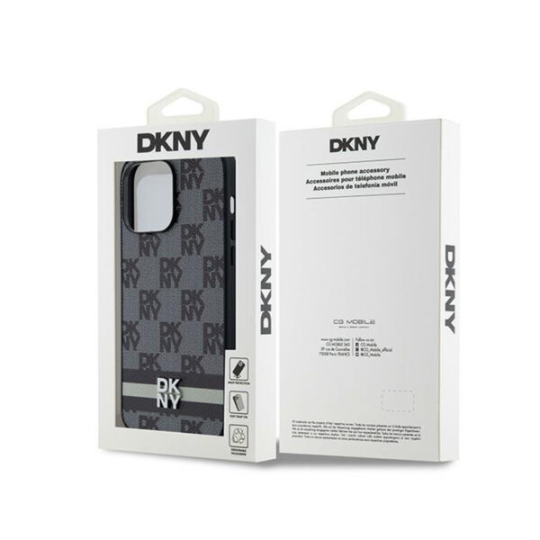 DKNY Leather Checkered Mono Pattern & Printed Stripes - Etui iPhone 14 Pro Max (czarny) - obrazek 8