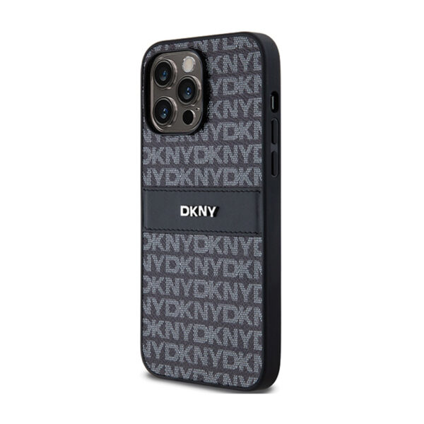 DKNY Leather Mono Stripe & Metal Logo - Etui iPhone 14 Pro (czarny) - obrazek 2