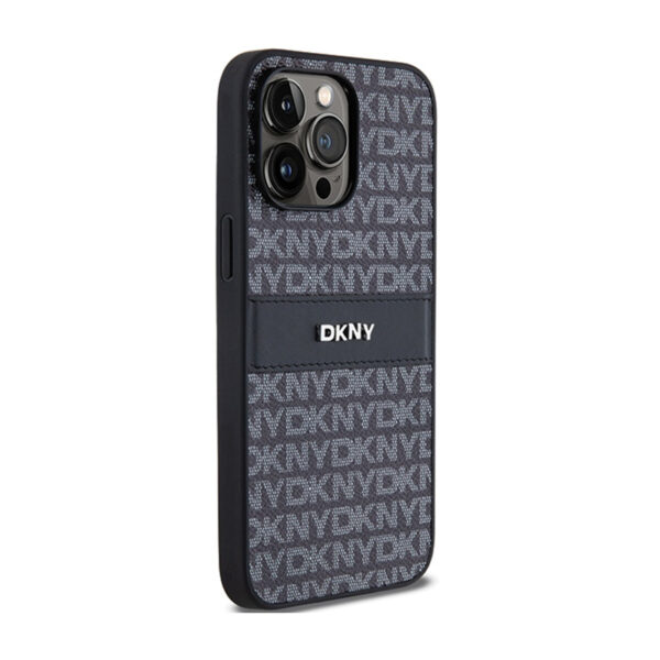 DKNY Leather Mono Stripe & Metal Logo - Etui iPhone 14 Pro (czarny) - obrazek 4