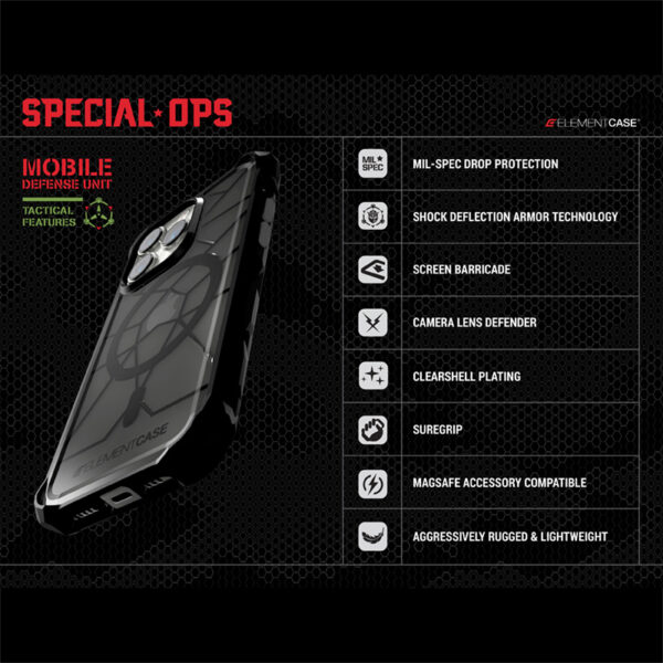 Element Case Special Ops X5 - Pancerne etui iPhone 14 (Mil-Spec Drop Protection) (Clear/Black) - obrazek 10