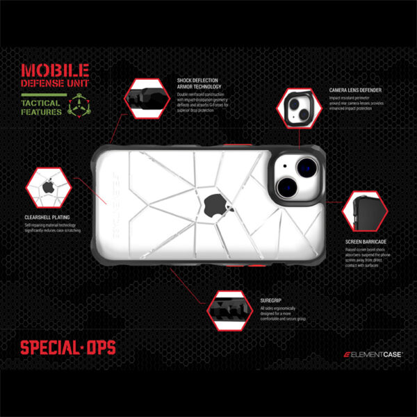 Element Case Special Ops X5 - Pancerne etui iPhone 14 (Mil-Spec Drop Protection) (Clear/Black) - obrazek 11