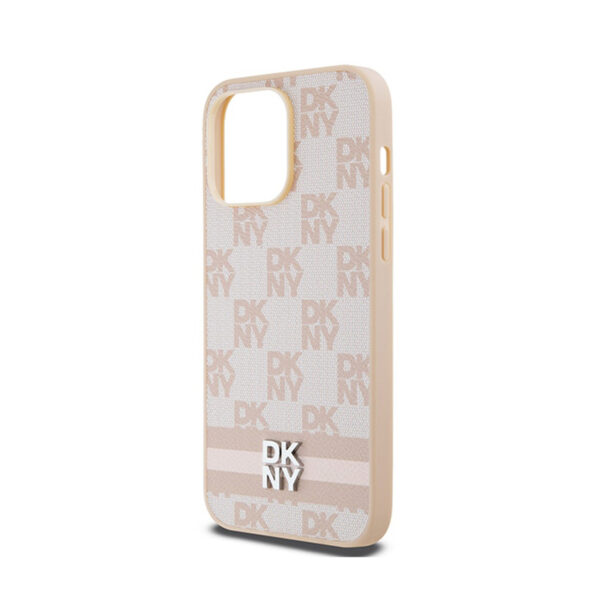 DKNY Leather Checkered Mono Pattern & Printed Stripes - Etui iPhone 14 Pro Max (różowy) - obrazek 6