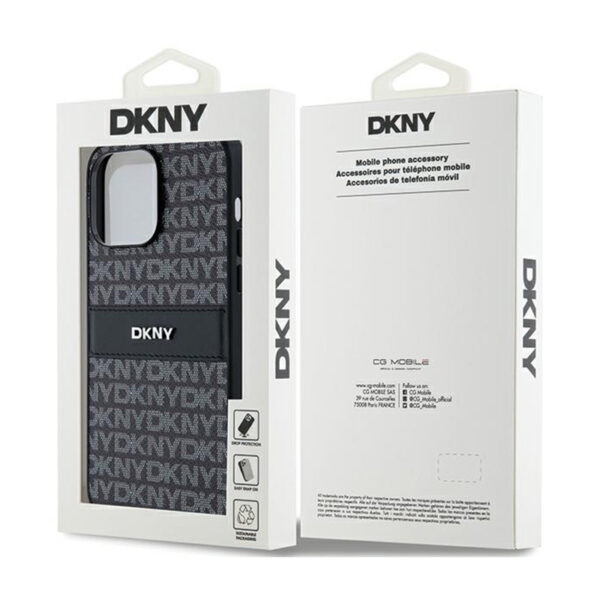 DKNY Leather Mono Stripe & Metal Logo - Etui iPhone 14 Pro (czarny) - obrazek 8