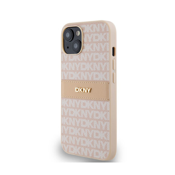 DKNY Leather Mono Stripe & Metal Logo - Etui iPhone 14 / 15 / 13 (różowy) - obrazek 2