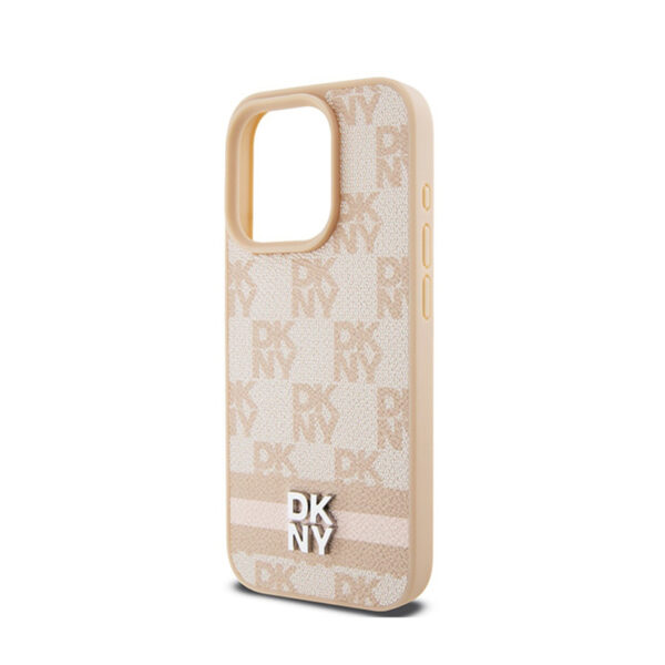 DKNY Leather Checkered Mono Pattern & Printed Stripes - Etui iPhone 15 Pro Max (różowy) - obrazek 6